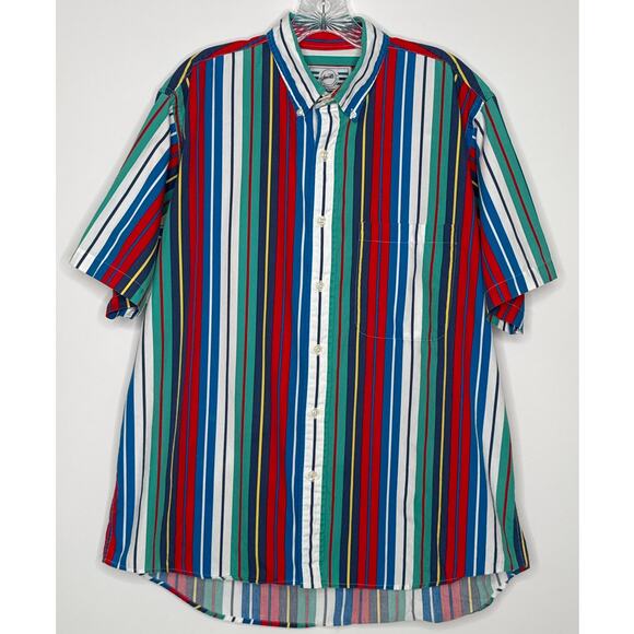 Vintage Sears Striped Cotton Short Sleeve Shirt 80s 90s Retro large - Picture 2 of 12